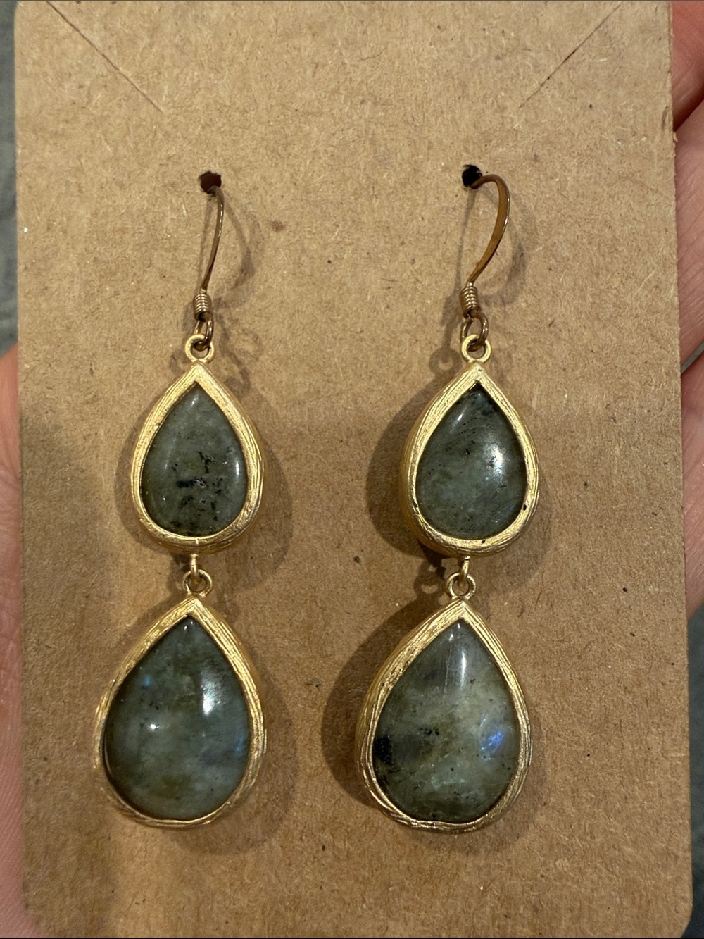Gold Teardrop Labradorite Double-Drop Earrings